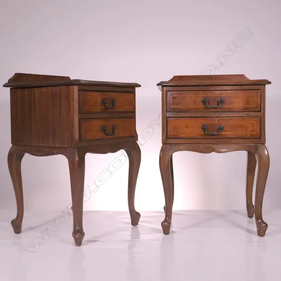 A PAIR  OF WALNUT BEDSIDE CABINETS WITH MATCHING  QUEEN-SIZE HEADBOARD