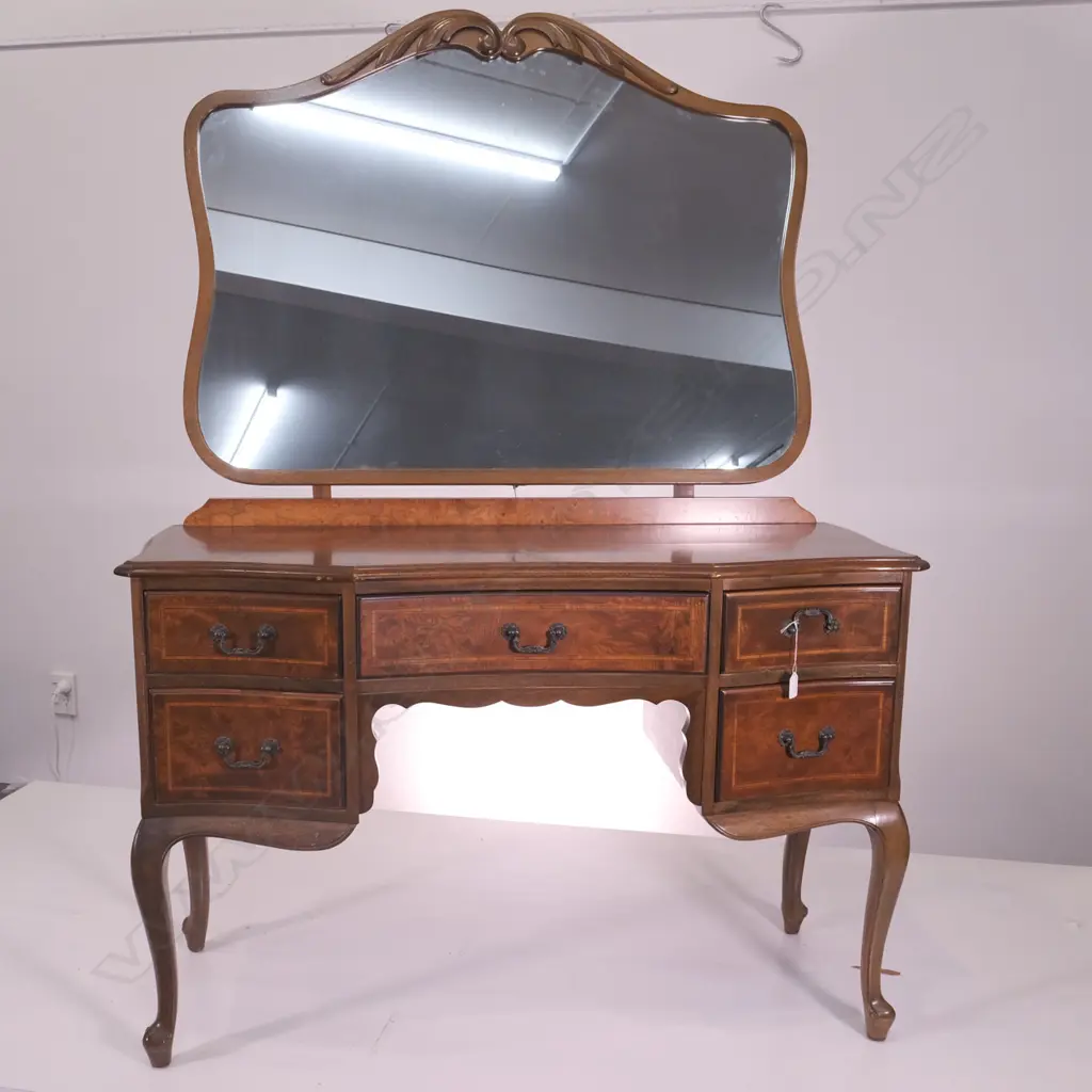 A WALNUT 5 DRAWER DRESSING TABLE, H 1560 MM Image 1++