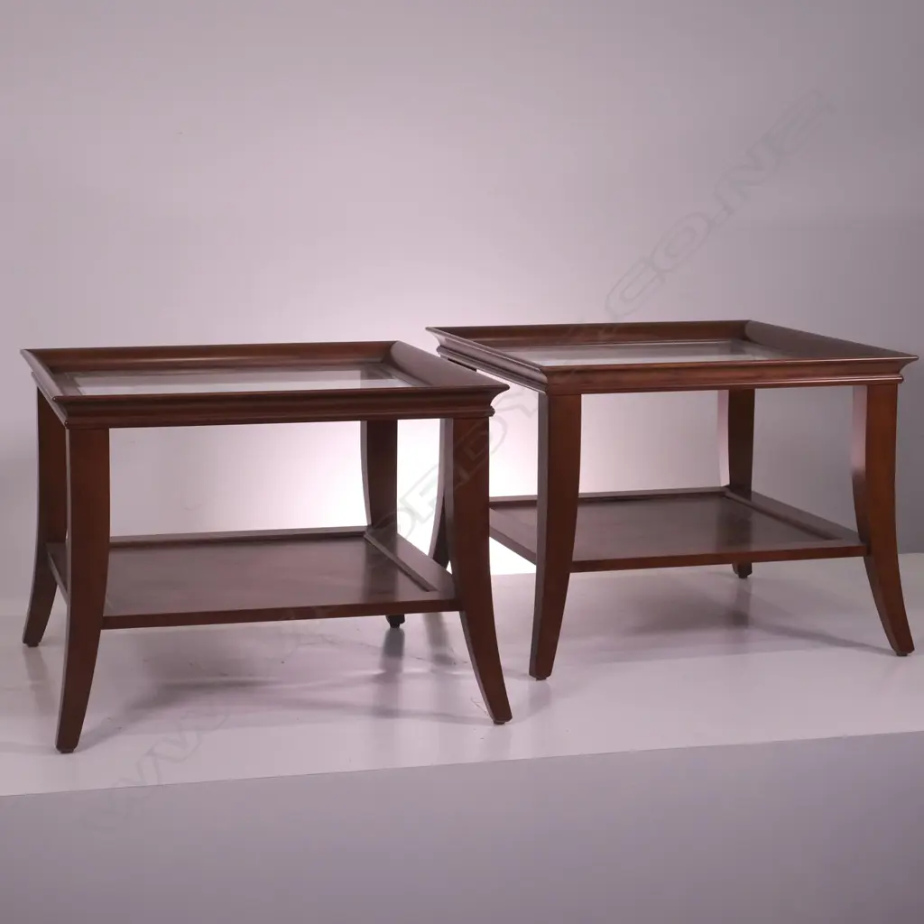 A PAIR OF GLASS INSET ROSE AND HEATHER STYLE SIDE TABLES, L 660 MM Image 1++