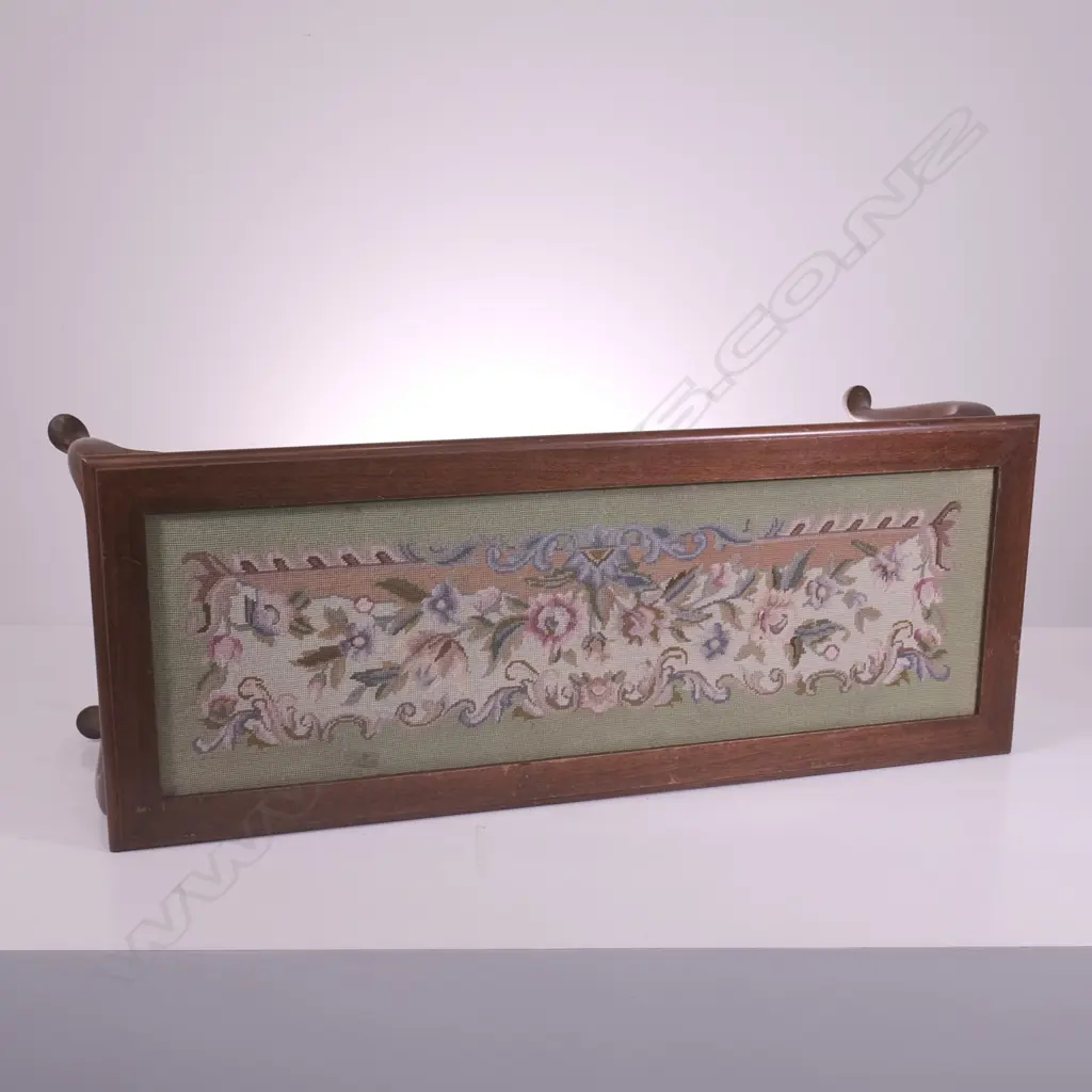 MAHOGANY EMBROIDERED INSET LONG STOOL, L. 1110MM Image 1++