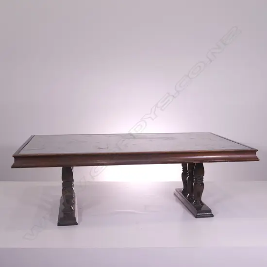 A RETRO COFFEE TABLE WITH COPPER INSET WITH AZTEC DESIGN, W 1260 D 750 H 410 MM