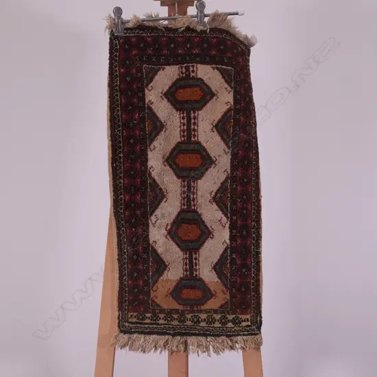 SM HAND KNOTTED PERSIAN RUG, L. 970MM, WITH TWO TENT BANDS