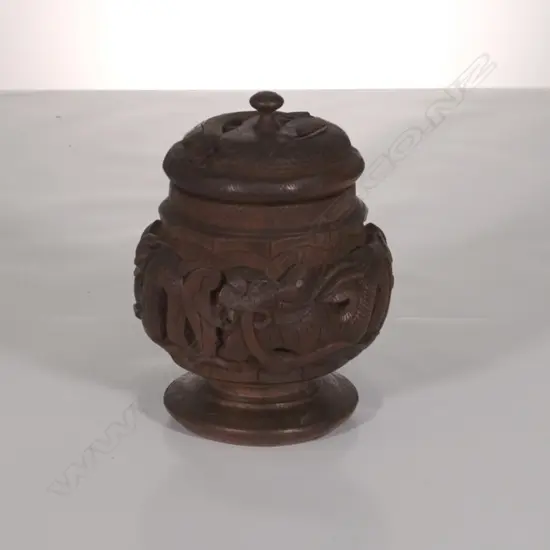 ORIENTAL CARVED WOODEN LIDDED BOX DRAGONS