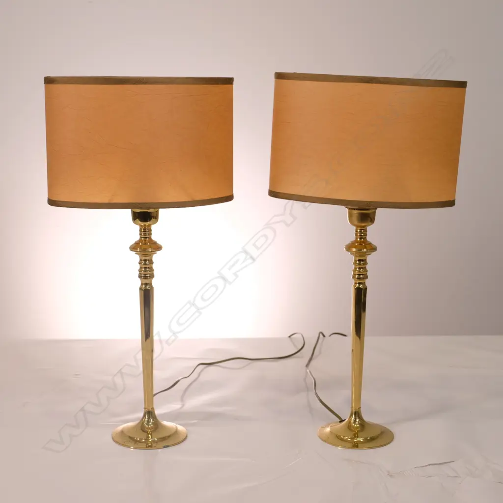 PAIR OF BRASS CANDLESTICK COLUMN SIDE LAMPS. H.650mm Image 1++