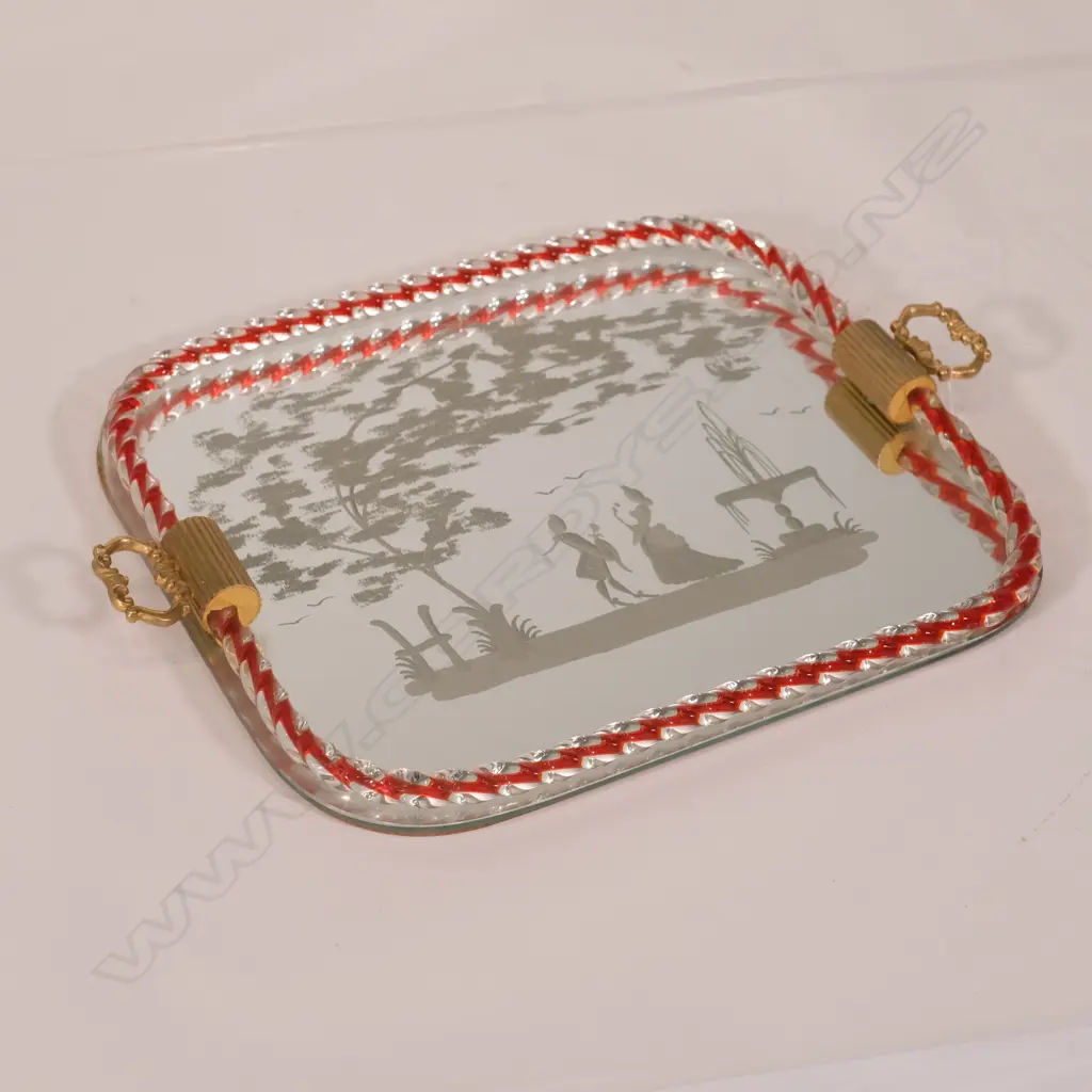 VENETIAN ETCHED GLASS TRAY. 390 x 290mm Image 1++