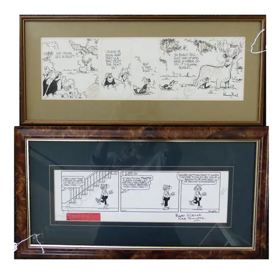 2 FRAMED CARTOONS KLARC ON BOLGER +1