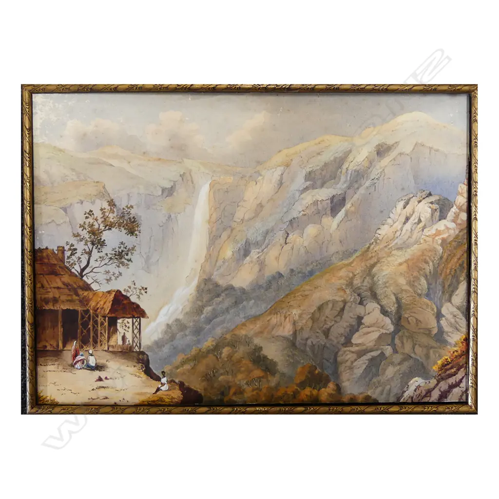 19TH C HIMALAYAN WATERFALL WATERCOLOUR 295 x 495MM Image 1++