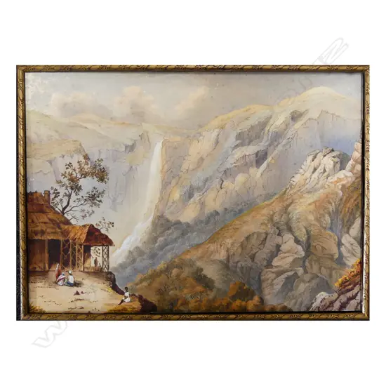 19TH C HIMALAYAN WATERFALL WATERCOLOUR 295 x 495MM
