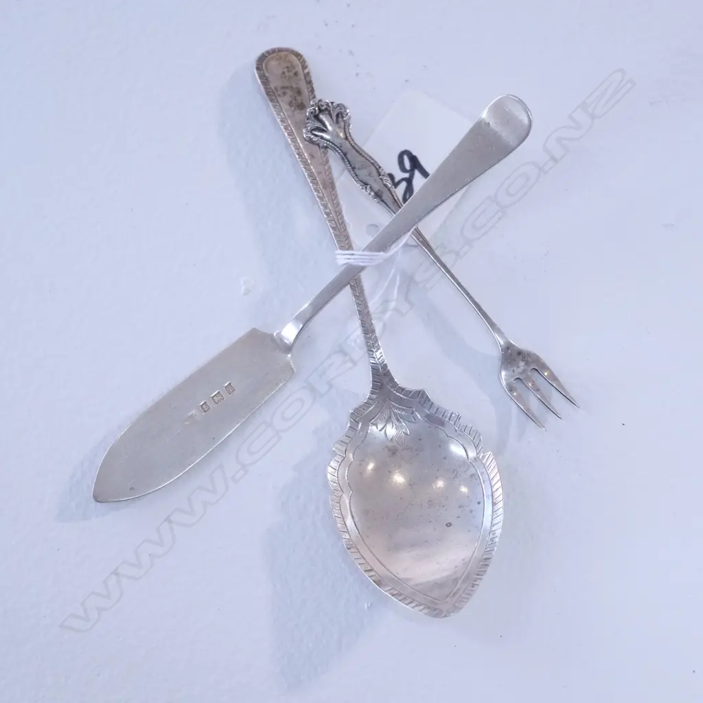 SILVER BUTTER KNIFE, JAMS SPOON & OLIVE FORK Image 1++