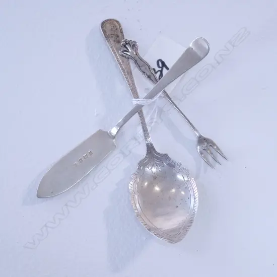 SILVER BUTTER KNIFE, JAMS SPOON & OLIVE FORK