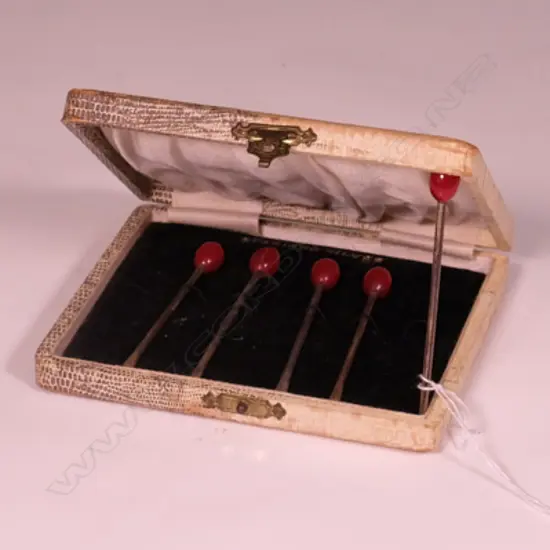 BOXED SET OF 5 SILVER COCKTAIL PICKS