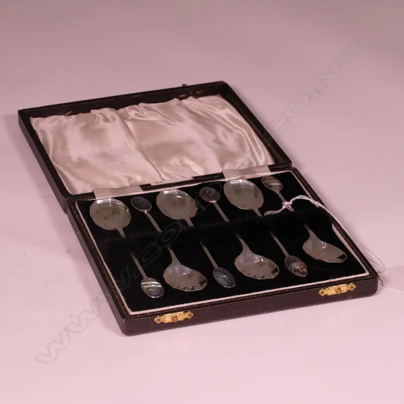 CASED SILVER & PAUA COFFEE SPOONS  Image 1++