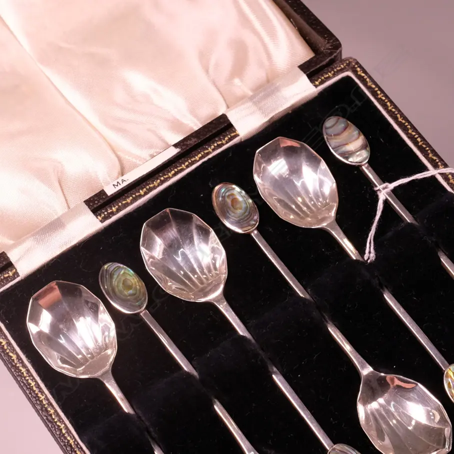 CASED SILVER & PAUA COFFEE SPOONS  Image 1++