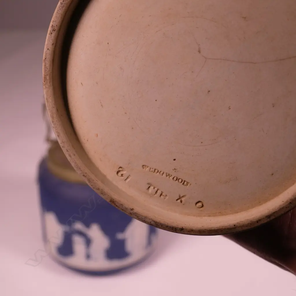 AA W/WOOD JASPER WARE JUG,VASE + ADAM BISCUIT BARREL H 200 MM  Image 1++