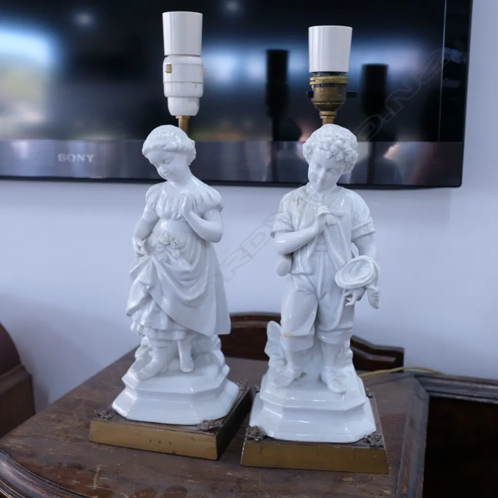 PAIR MAN AND WOMAN FIGURATIVE CERAMIC LAMPS TALLEST 380MM Image 1++