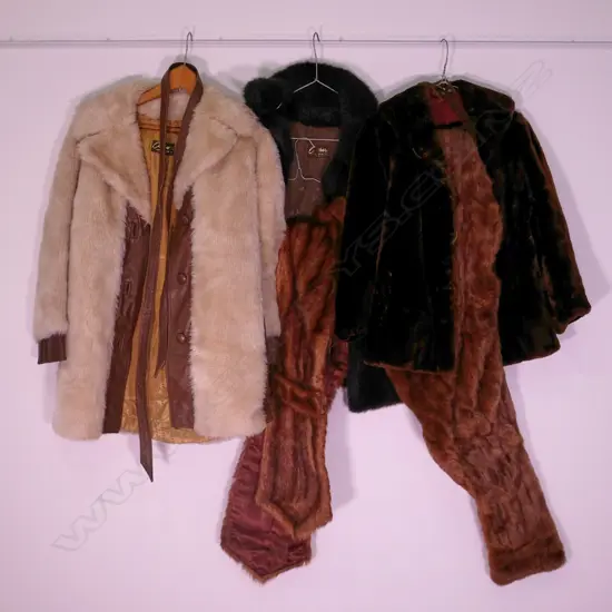 3 VINTAGE FUR COATS + 2 STOLES