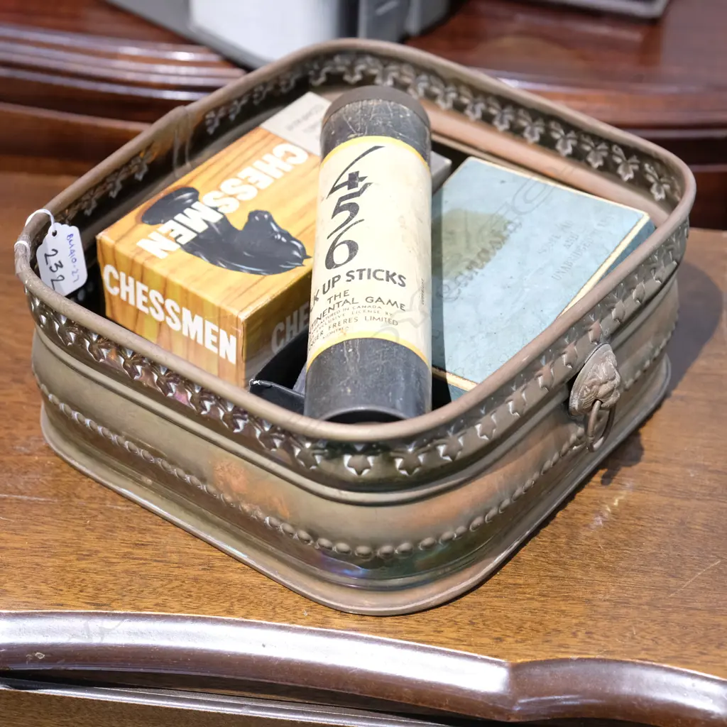 BRASS CONTAINER W/ VINTAGE GAMES / CANASTA ETC Image 1++