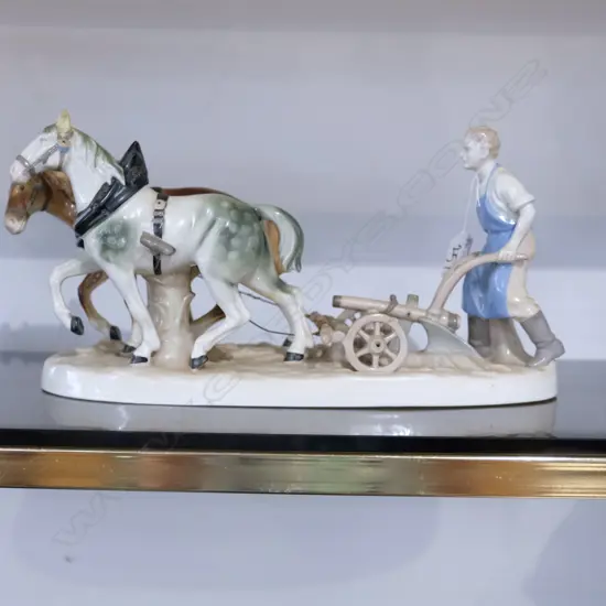 LLADRO STYLE PORCELAIN FIGURE OF FARMER AND HORSES POSSIBLY CARL SCHEIDIG