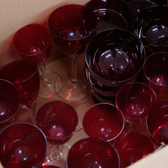 BOX STEMMED CRANBERRY GLASSWARE