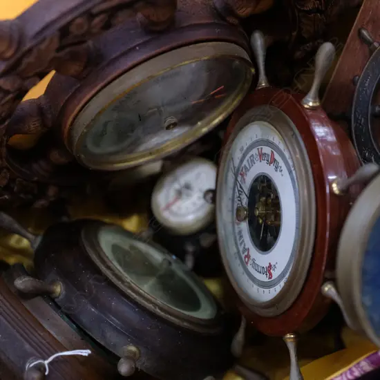 8 SHIPS WHEEL STYLE BAROMETERS, LARGEST INC SPOKES DIA. 320MM