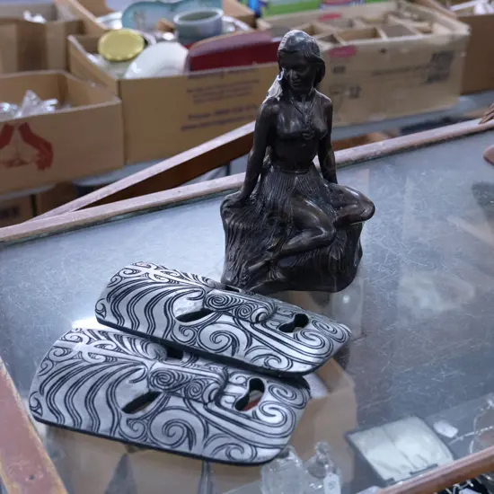 'PANIA OF THE REEF' BRONZE & 2 MAORI WALL ART ITEMS