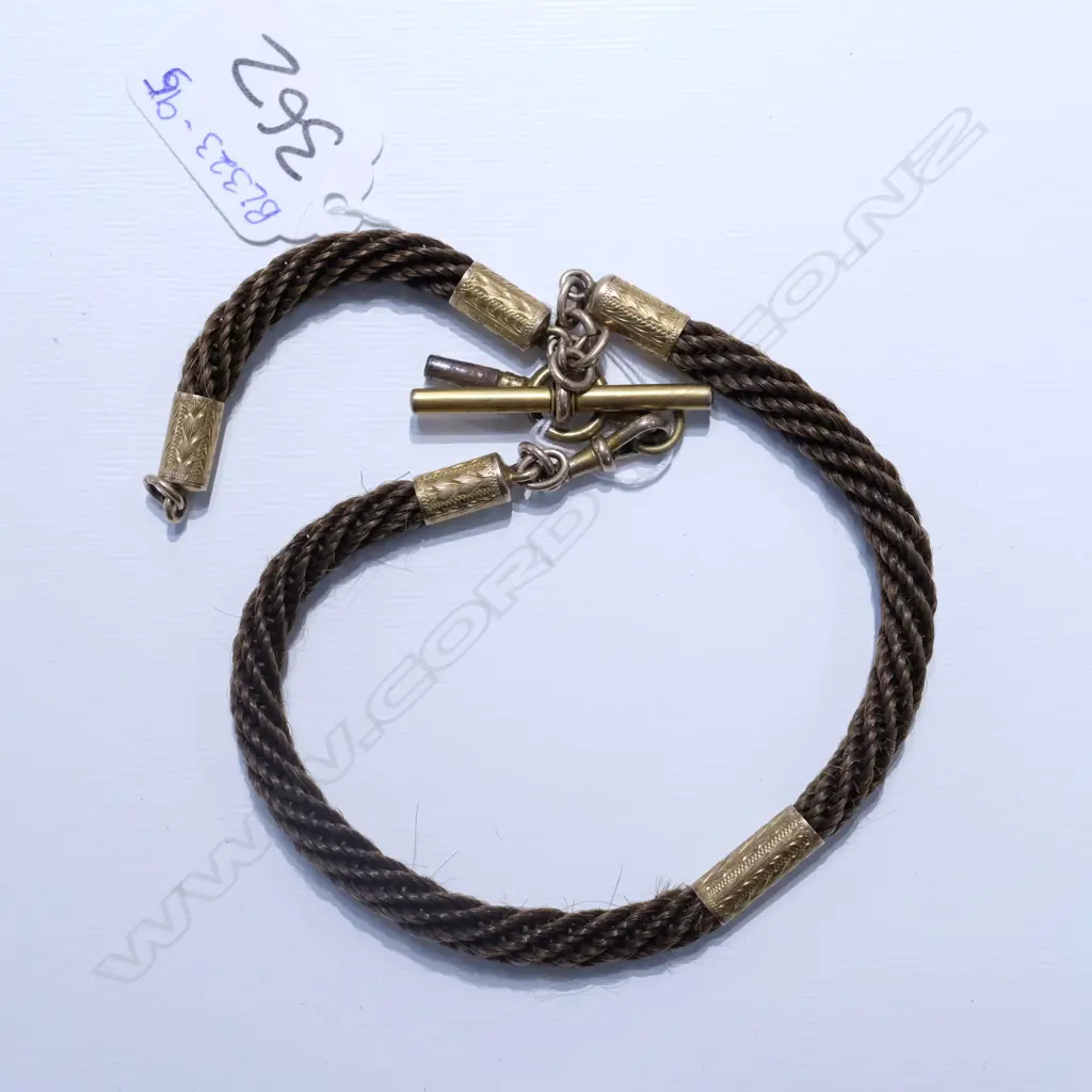 VICTORIAN HAIR FOB CHAIN WITH 9CT GOLD FITTINGS Image 1++