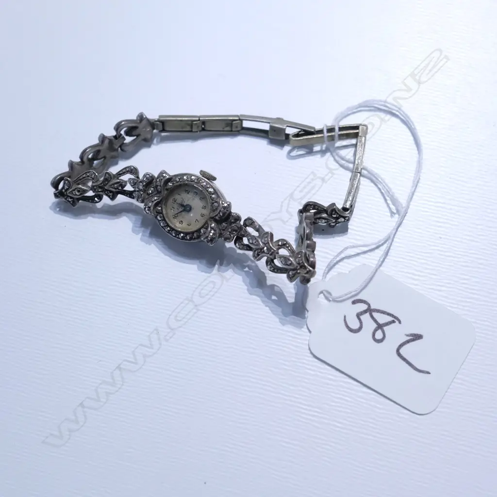 SILVER AND MARCASITE COCKTAIL WATCH Image 1++