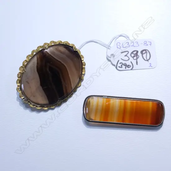 TWO STRIPED AGATE BROOCHES