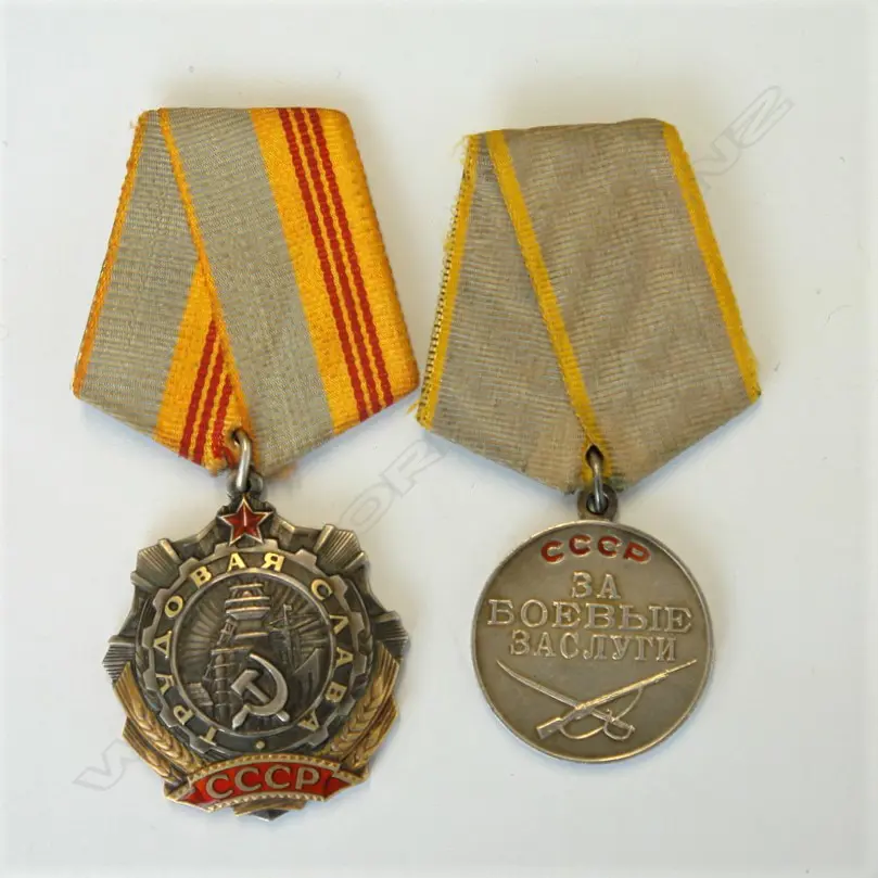 2 CCCP MEDALS:RED STAR & FOR BATTLE MERIT OLD/NEW?  Image 1++
