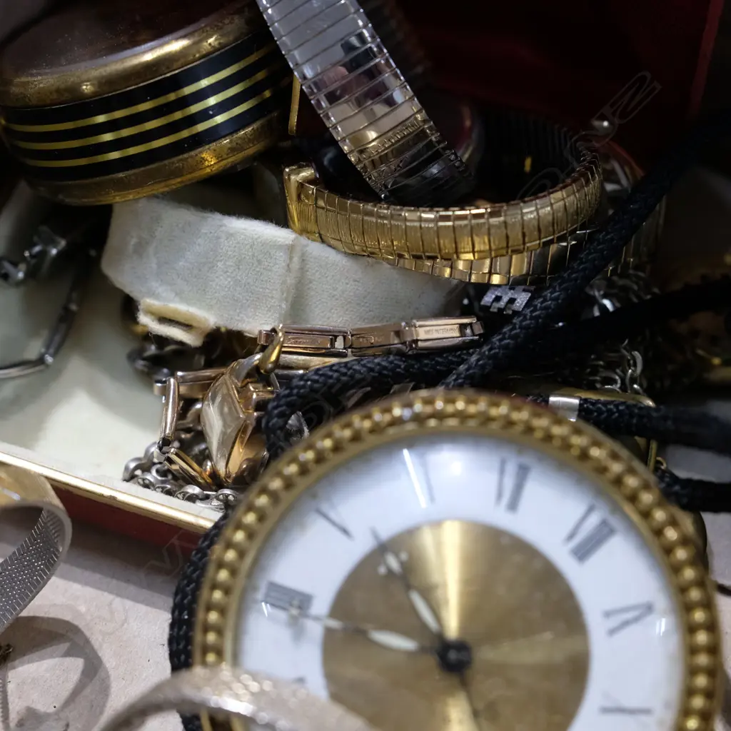 LOT ASST WRISTWATCHES,CLOCKS,EARRINGS ETC  Image 1++