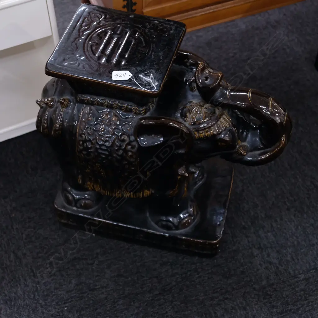 BROWN GLAZED ELEPHANT STOOL Image 1++