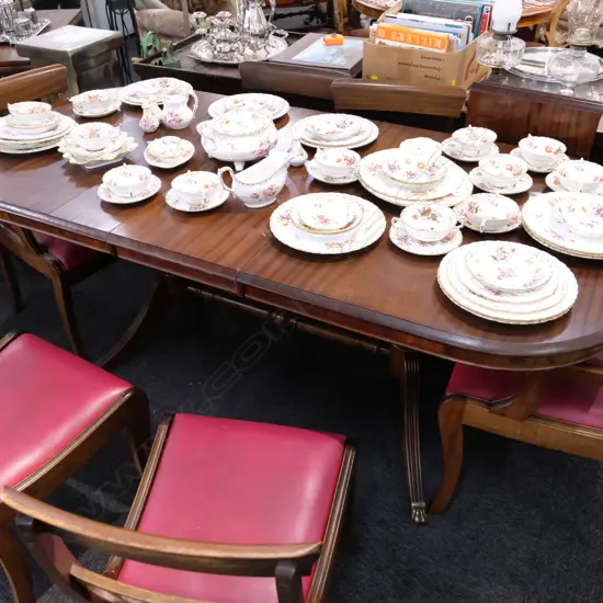 MAHOGANY TWIN PEDESTAL EXTENSION TABLE W. 1560MM D. 890MM H. 760MM