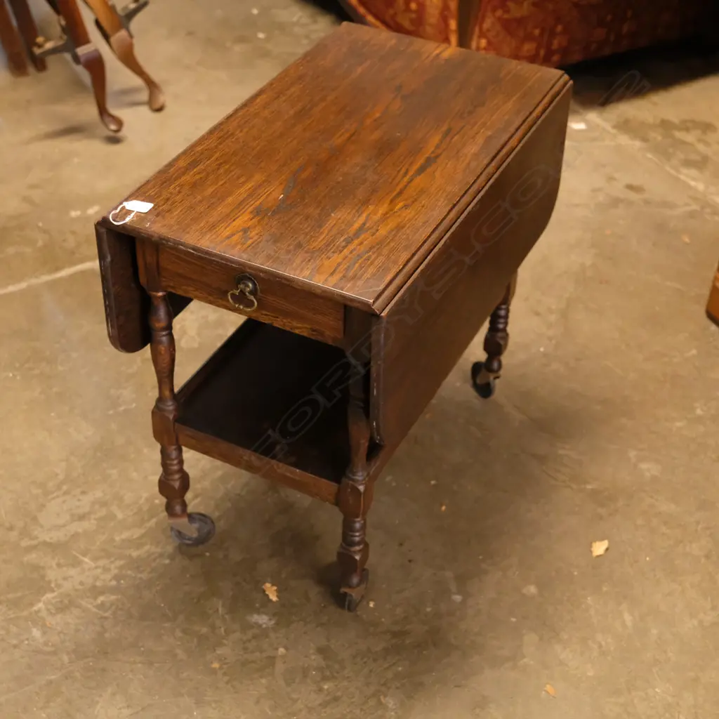 AN OAK DROPSIDE TEA TROLLEY L 710 MM Image 1++