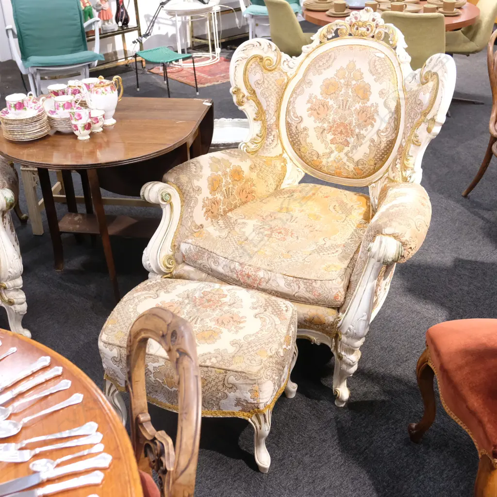 PR LARGE ROCOCO STYLE ARMCHAIRS W/ FOOTSTOOL W. 905MM D. 705MM H. 1160MM Image 1++