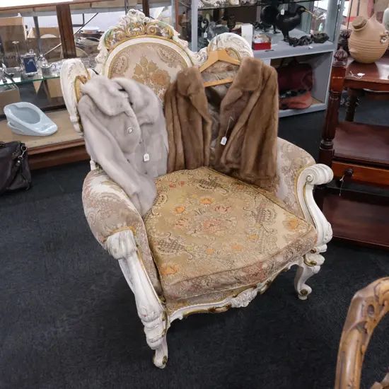 PR LARGE ROCOCO STYLE ARMCHAIRS W/ FOOTSTOOL W. 905MM D. 705MM H. 1160MM