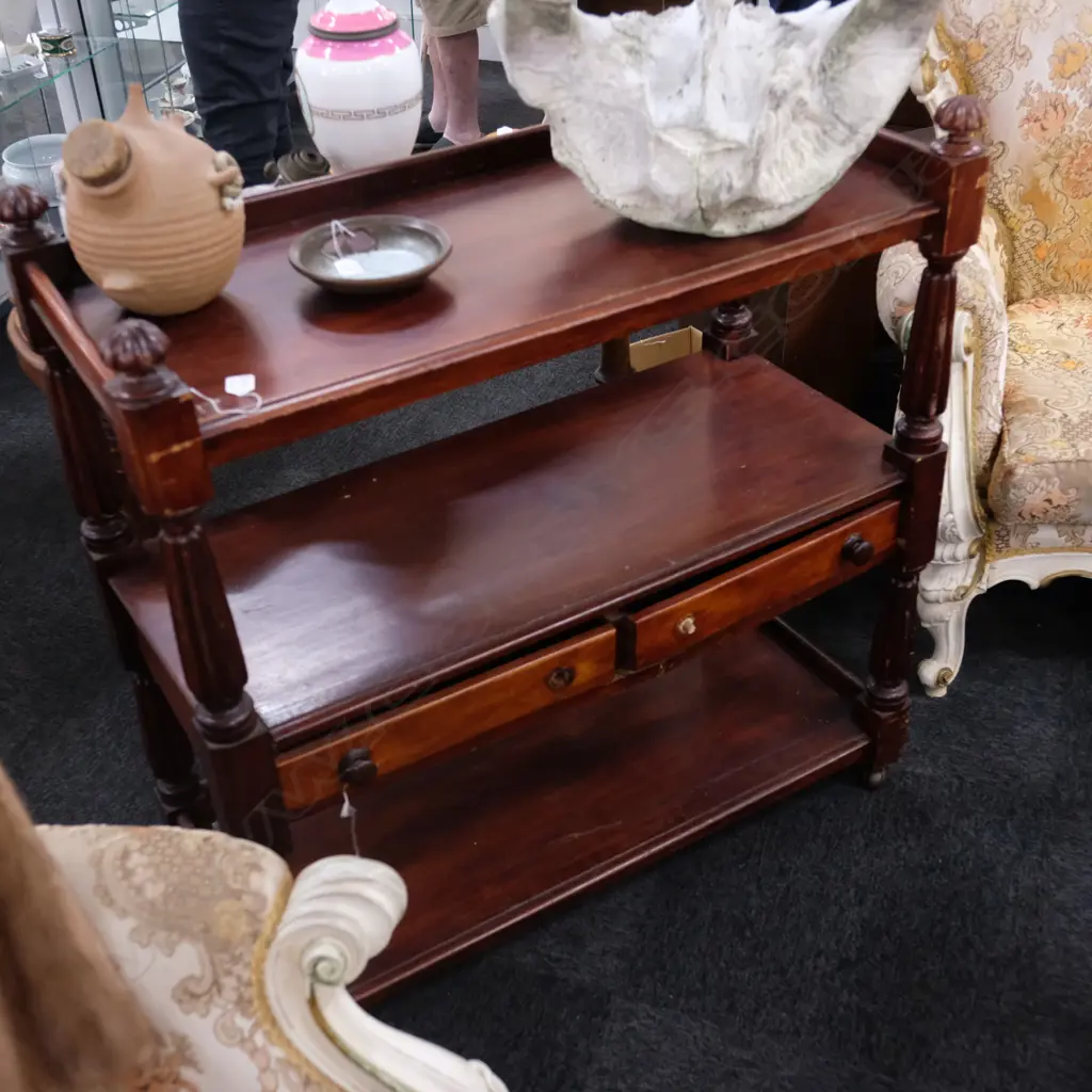 VICTORIAN MAHOGANY DUMB WAITER (REQUIRES ATTENTION) Image 1++