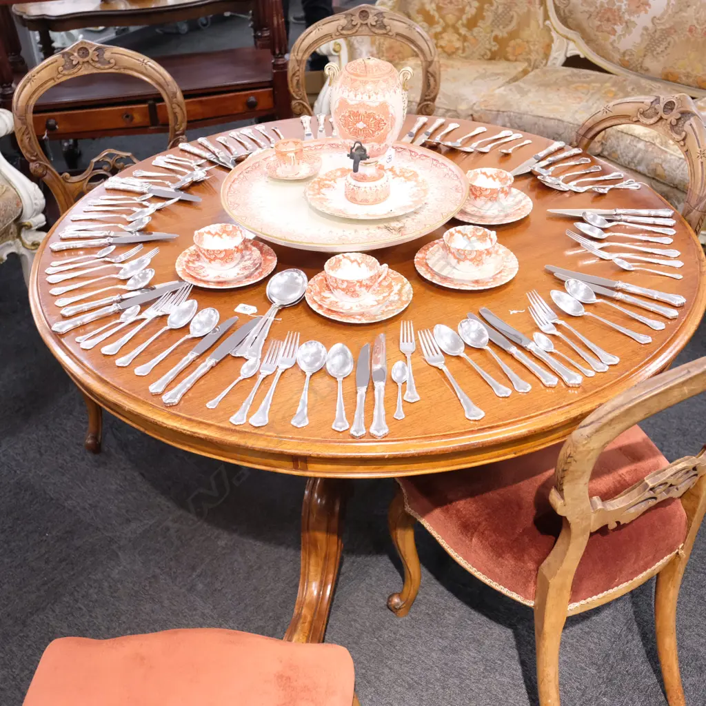 6 CARVED VICT. WALNUT BALLOON BACK CHAIRS W. 440MM D. 420MM H. 900MM Image 1++
