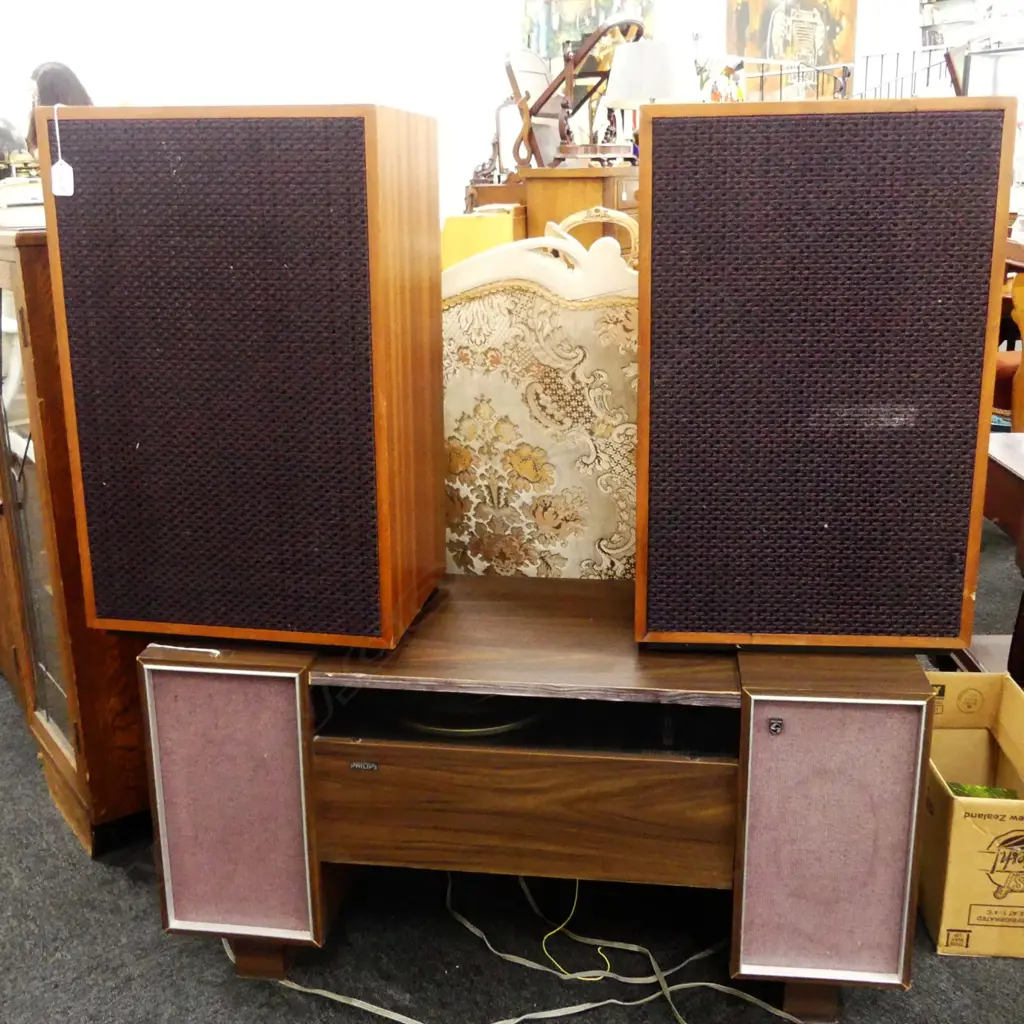 PR LARGE RETRO SPEAKERS + PHILIPS 'MONIQUE' STEREOGRAM Image 1++