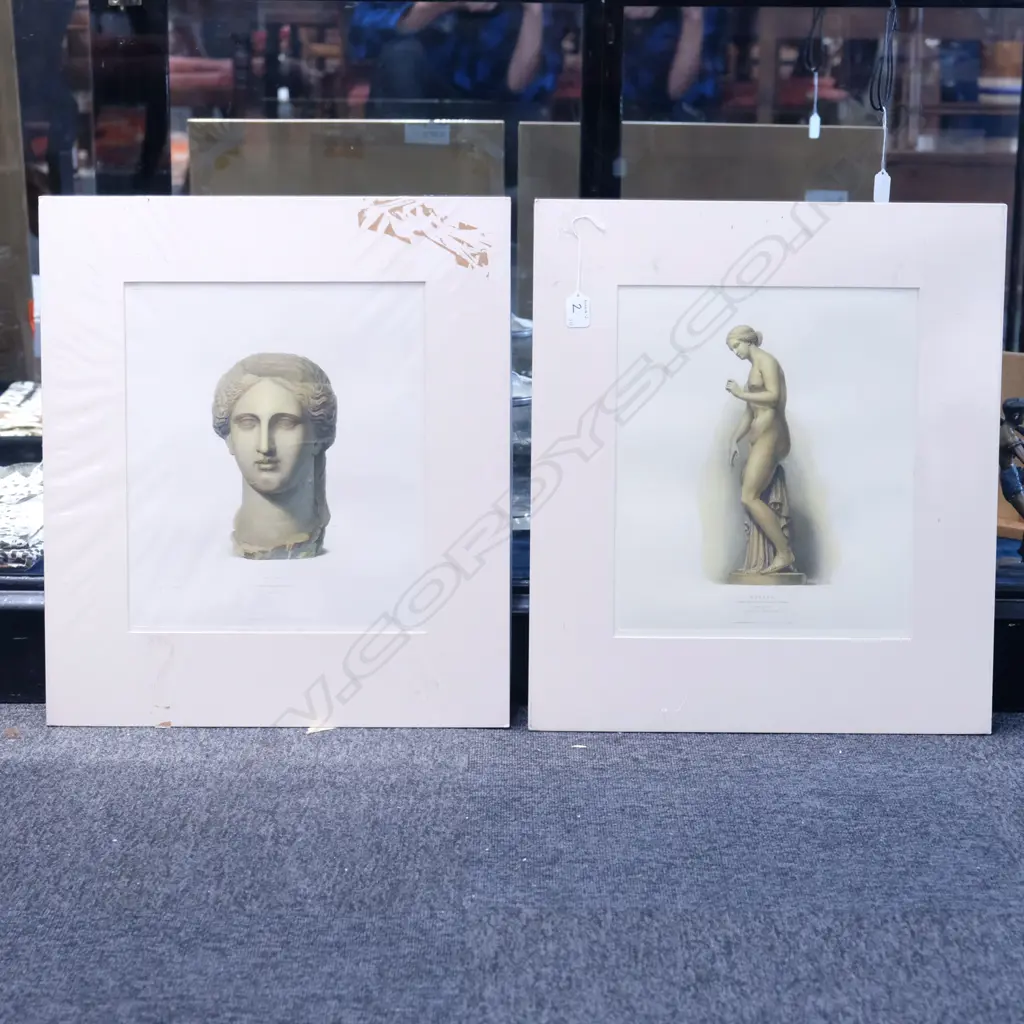 TWO 19TH C. H.C ENGRAVINGS - MARBLE BUST / STATUE. PLATE H. 355MM W. 300MM Image 1++