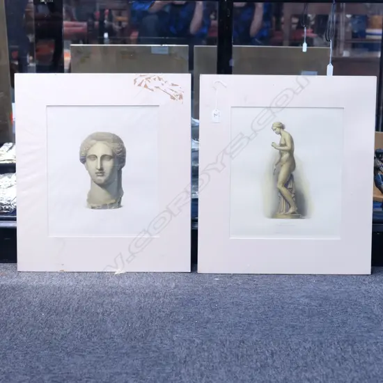 TWO 19TH C. H.C ENGRAVINGS - MARBLE BUST / STATUE. PLATE H. 355MM W. 300MM