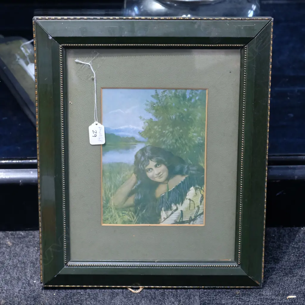 FRAMED PRINT OF A YOUNG MAORI MAIDEN H. 220MM X 190MM Image 1++