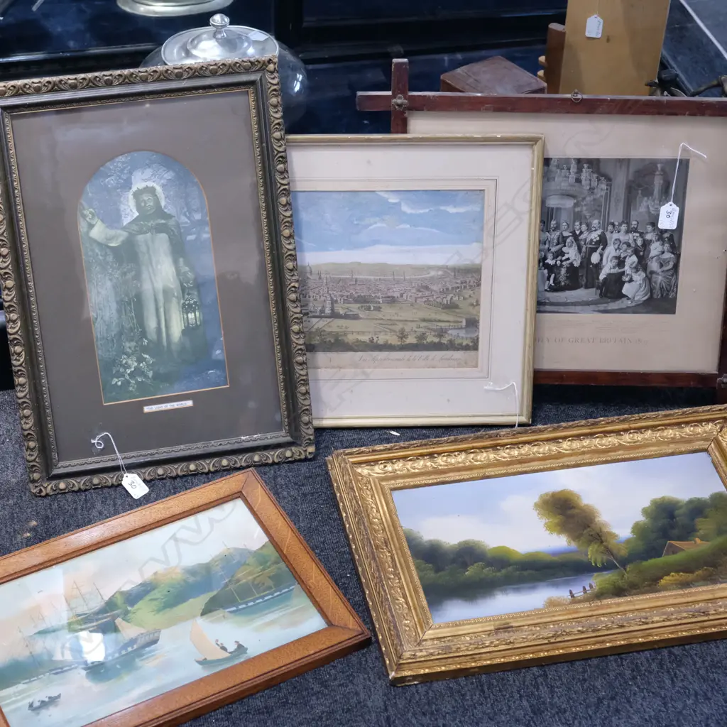 LOT ASST - FRAMED OIL PAINTING / SHIPPING PRINT / LONDON ENGRAVING / ROYAL FAMILY / CHRIST PRINT. LARGEST 560MM X 340MM  Image 1++