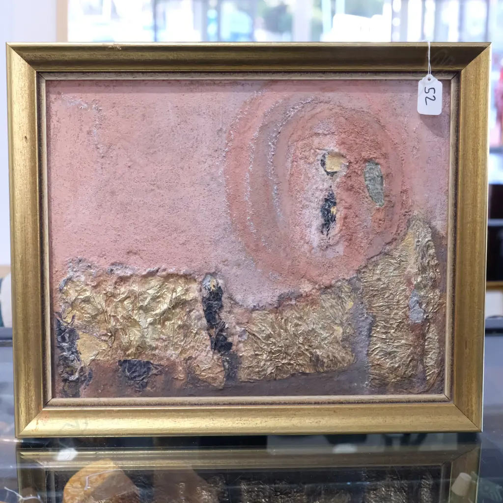 A/U MIXED MEDIA "NUMBER 32 CORAL MOON" H. 370MM X W. 300MM Image 1++