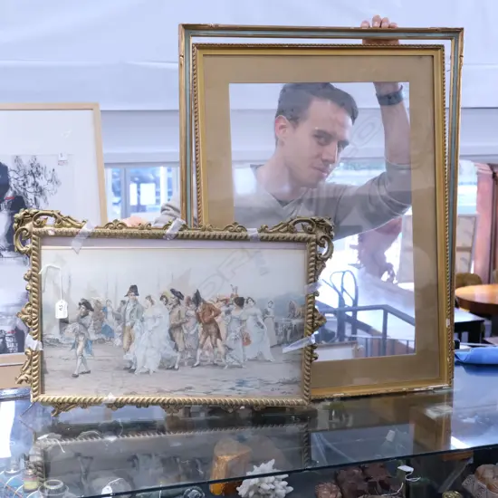 FRAMED PRINT 19TH C. WEDDING + 2 GILT FRAMES H. 320MM W. 520MM