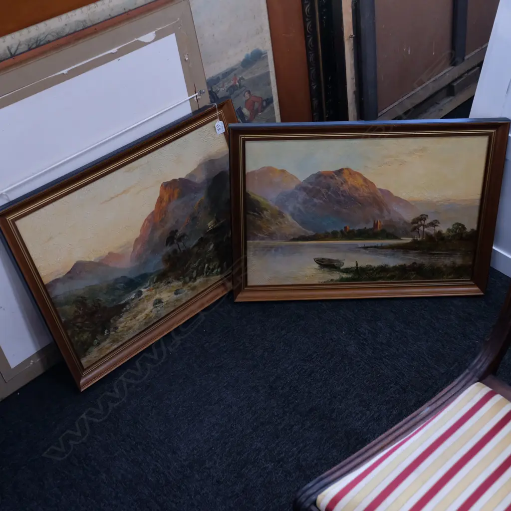 2 OIL PAINTINGS BY F J JAMESON COTTAGE & CASTLE Image 1++