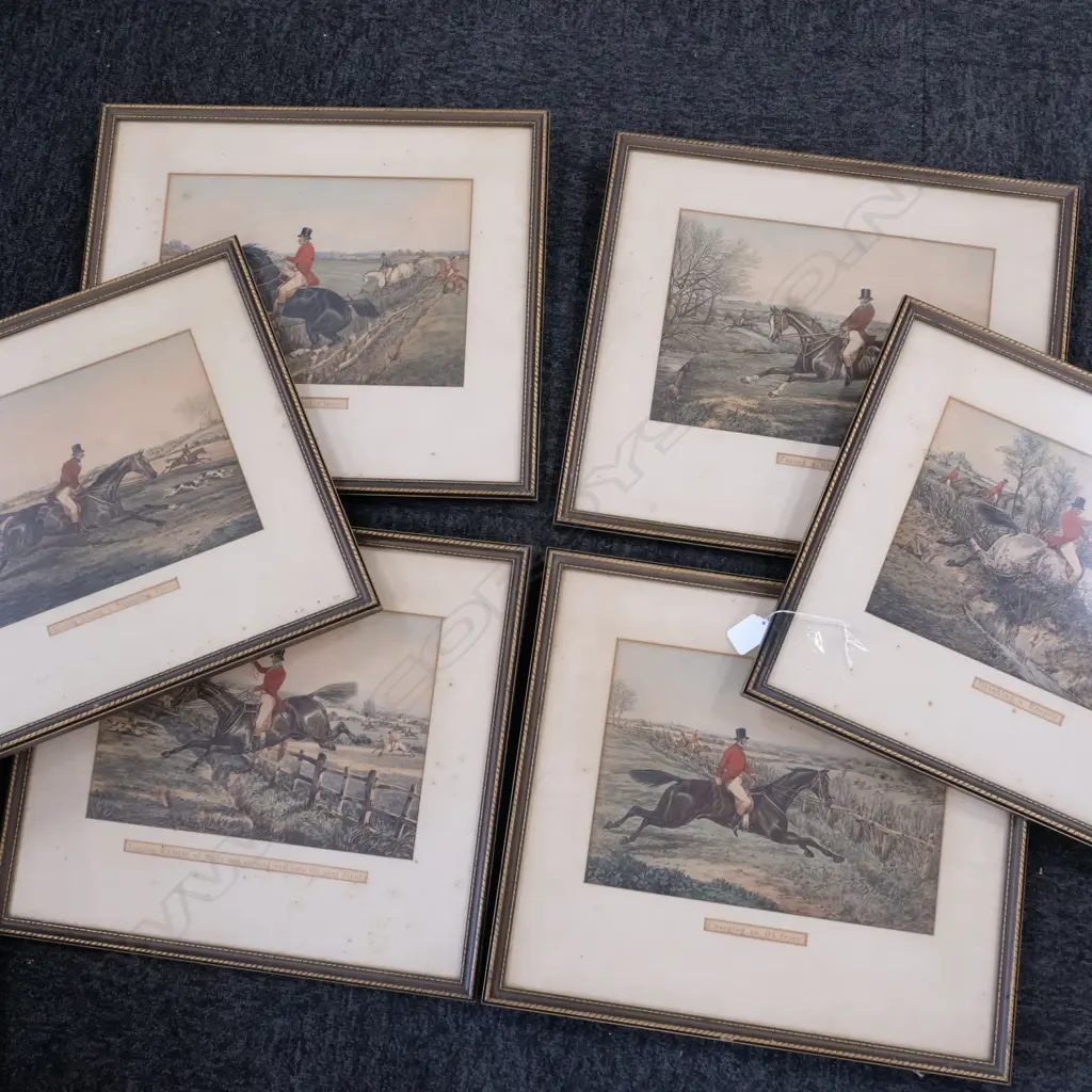 FRAMED SET OF 6 19THC HUNTING PRINTS 420 X 390 MM Image 1++