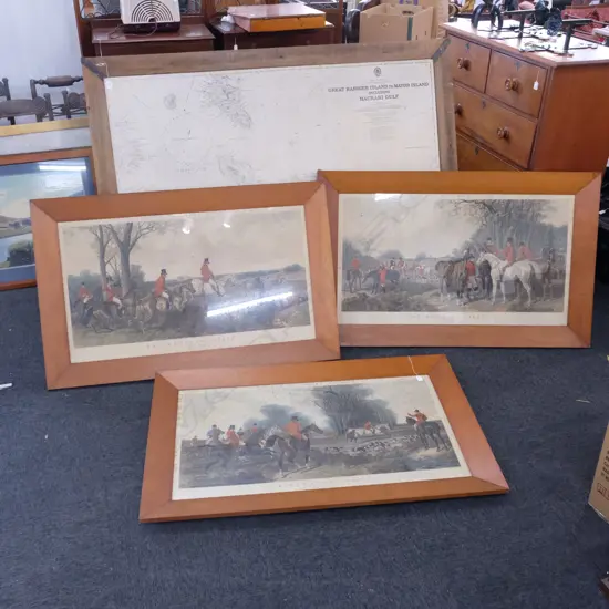 3 LARGE FRAMED HUNTING PRINTS 1310 X 820 MM