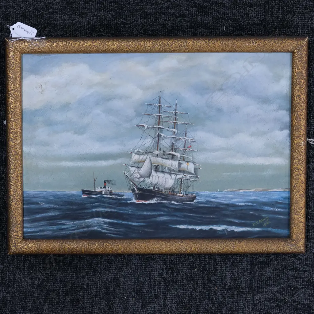 STEAMER & CUTTER OIL PAINTING BY B EDDY 1946 Image 1++