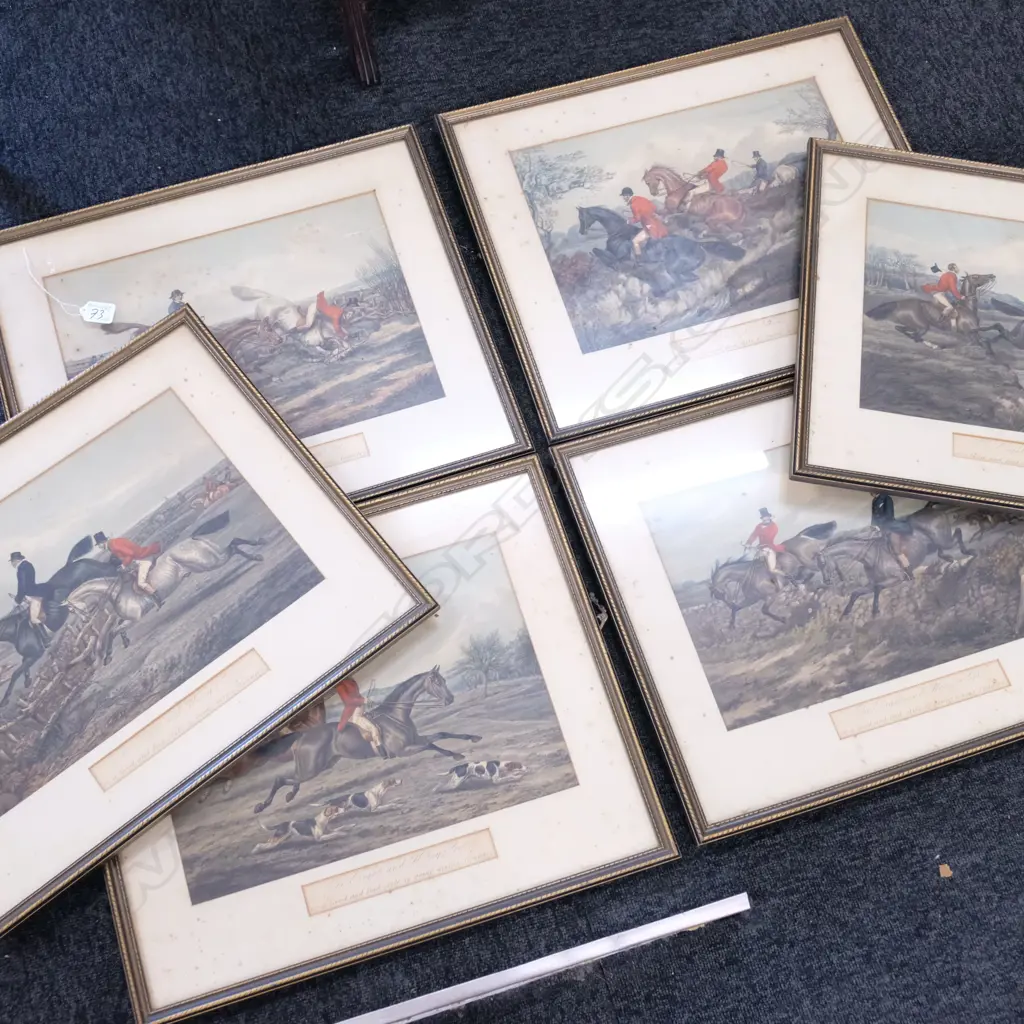 FRAMED SET OF 6 19THC HUNTING PRINTS 510 X 420 MM Image 1++