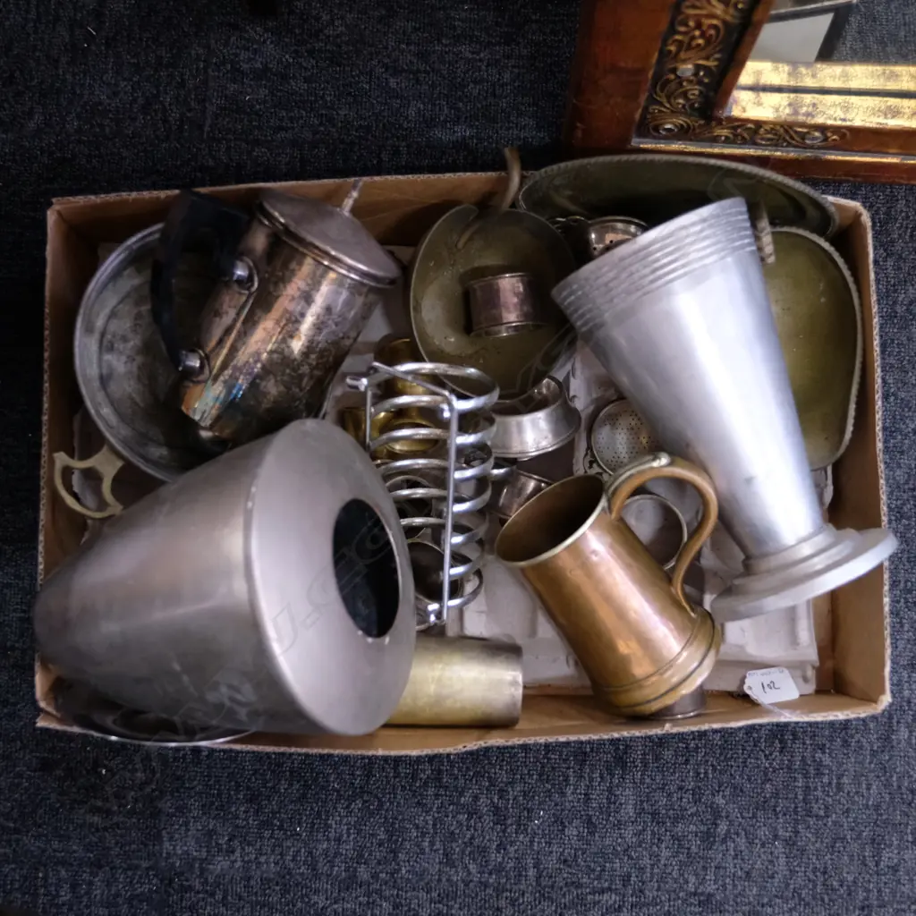 BOX VINTAGE SILVER, PLATE & COPPER; GEO III MUG ETC Image 1++